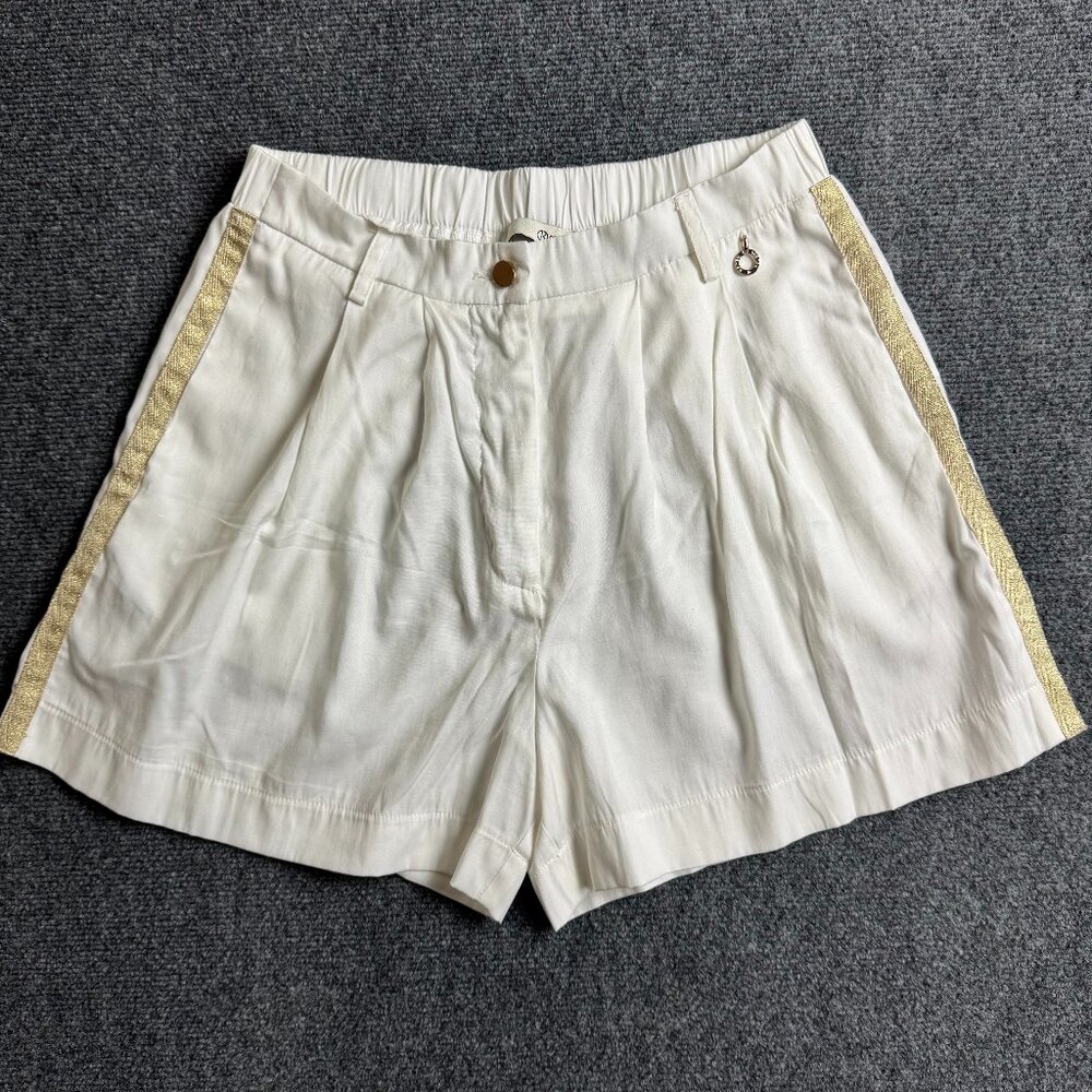 Relish White Gold Metallic Stripe Women's Shorts S Summer Vacation Cruise Marine